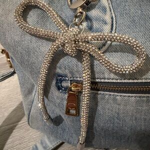 Rhinestone Bow Bag Charm -Silver
